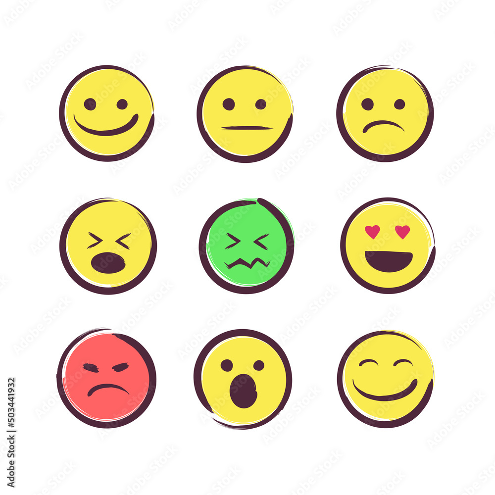 Set Of Hand Drawn Colorful Emojis Set Of Hand Drawn Colorful Emojis