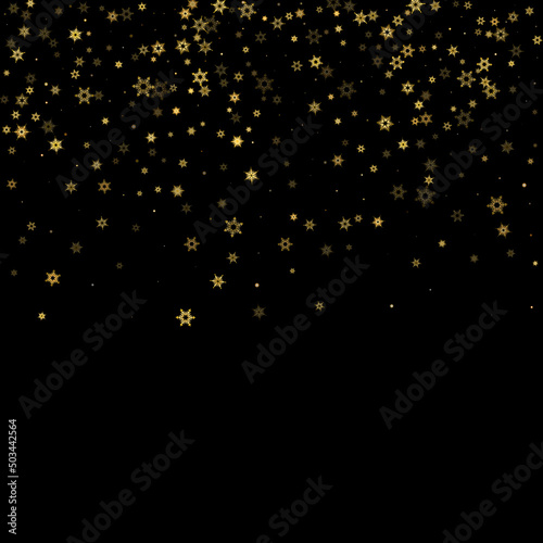 Falling Snow flakes golden pattern Holiday Vector