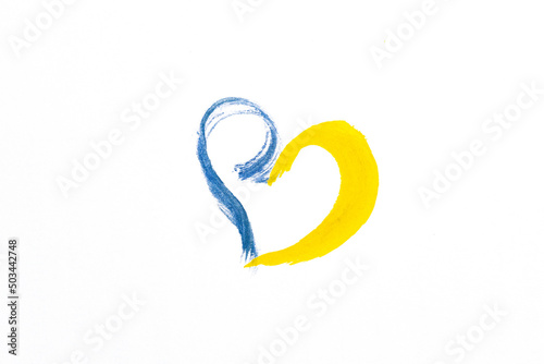 Drawn heart Ukrainian flag on a white background. Isolate.
