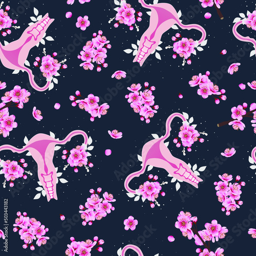 Beautiful female reproductive system. Flower pattern. Feminine gynecology.