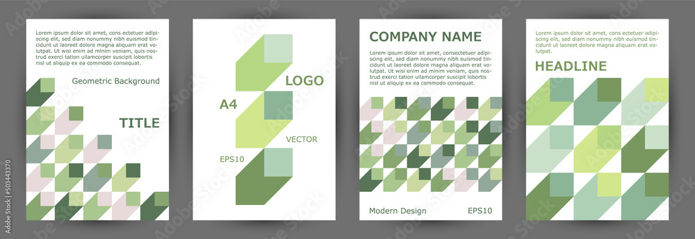 Corporate brochure front page layout collection graphic design. Swiss style abstract title page