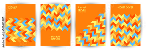Business booklet cover page mokup set vector design. Suprematism style modern flyer mockup set