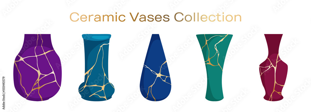 Ceramic vases for flower bouquets vector collection. Home decor interior objects illustration.. Ceramic vases for flower bouquets vector collection. Home decor interior objects illustration..