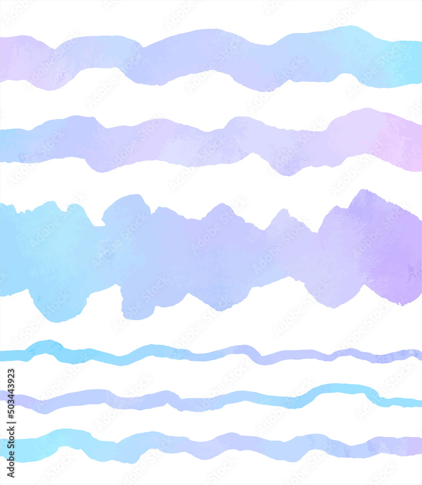 Blue, lilac watercolor vector borders collection. Wavy long brush strokes, uneven stripes, water waves, doodle streaks, curved lines. Hand drawn watercolour text backgrounds, aquatic templates set. 