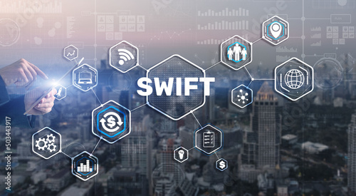 SWIFT. Society for Worldwide Interbank Financial Telecommunications. Financial Banking regulation concept photo