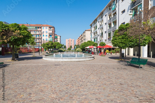 Quarto Oggiaro (street de Roberto), pedestrian area with fountain, in the central area. Quarto Oggiaro is a district of Milan from which it is a few km, northern Italy