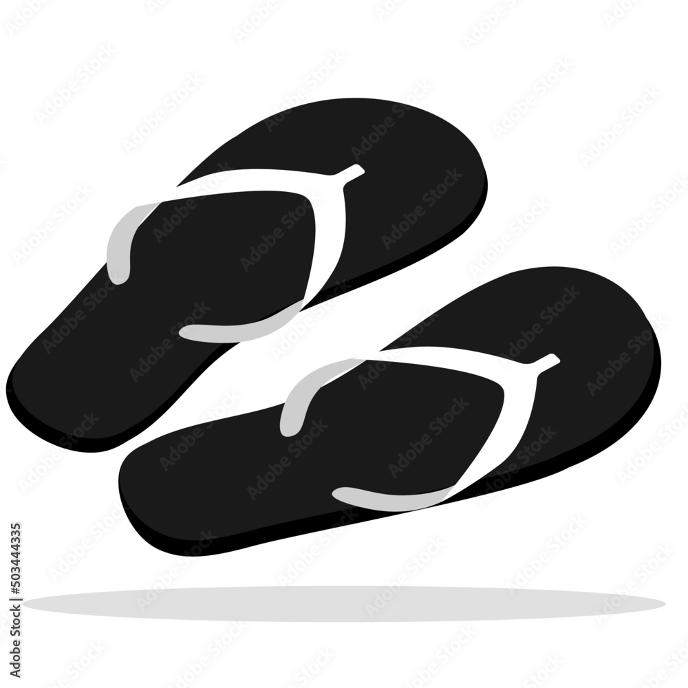 Flip flops isolate on white background. Slippers icon. Colored flip flops black, white striped isolated. Vector illustration