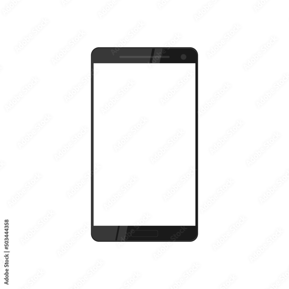 Realistic black smartphone with white screen, menu button and camera on phone, vector Realistic black smartphone with white screen, menu button and camera on phone, vector