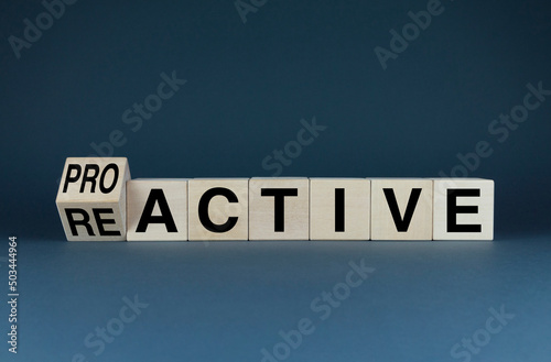 Fotografija Dice form the words Proactive or Reactive. Business concept