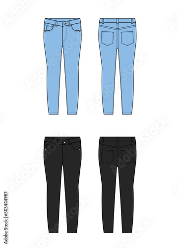 Skinny jeans pants vector template illustration set