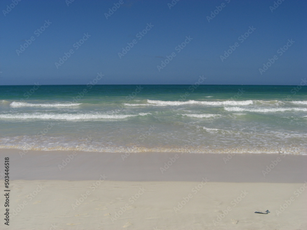 Beautiful emerald ocean at the Waimanalo beach in Oahu island Hawaiian state, year 2011 summer