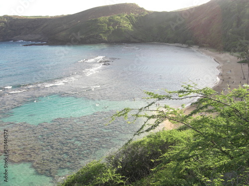 Hanauma Bay at the Oahu island Hawaii, beautiful emerald ocean view, year 2011 summer 