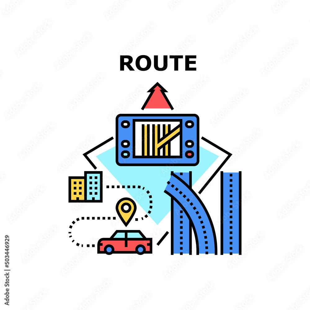 Fototapeta premium Route Guiding Vector Icon Concept. Route Guiding Electronic Device, Driver Using Gps Navigation System For Search And Find Way Home. Digital Gadget For Help Travel Color Illustration
