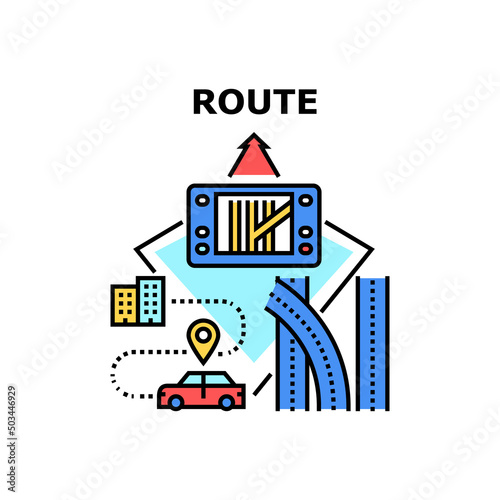 Route Guiding Vector Icon Concept. Route Guiding Electronic Device, Driver Using Gps Navigation System For Search And Find Way Home. Digital Gadget For Help Travel Color Illustration
