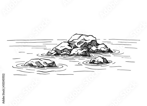 Rocks, seascape. Hand drawn illustration converted to vector.