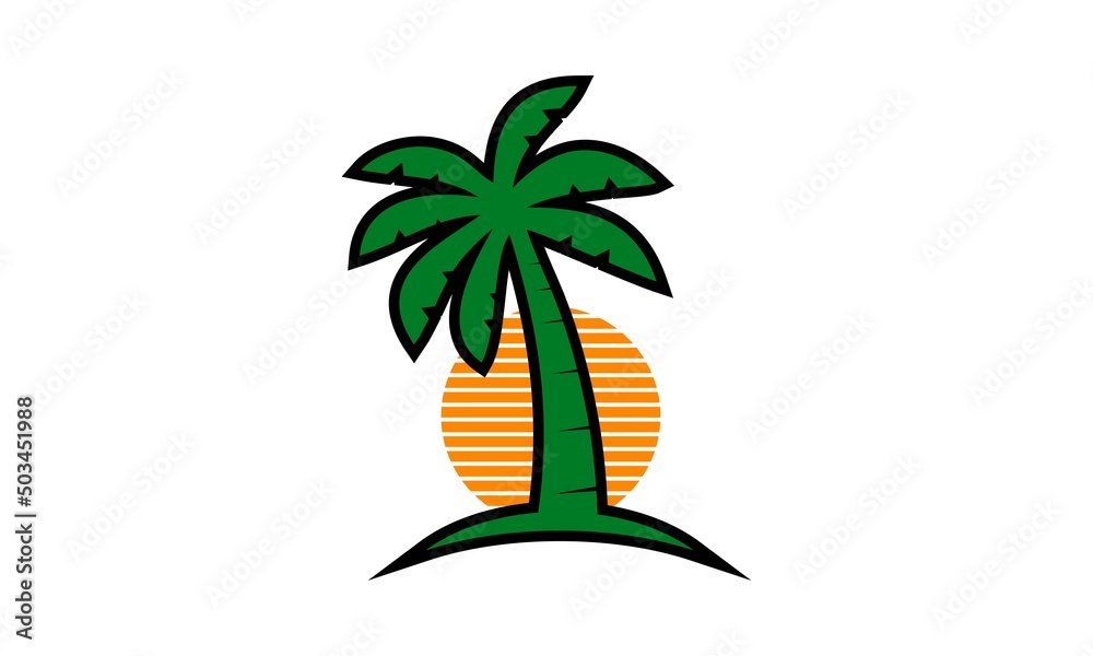 Fototapeta premium coconut tree and sun vector logo