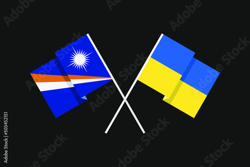 Flags of the countries of Ukraine and the Republic of the Marshall Islands (Micronesia, USA) in national colors. Help and support from friendly countries. Flat minimal graphic design.