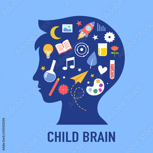 Child brain concept vector illustration. Kids knowledge and intelligence.