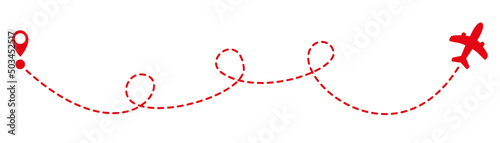Airplane routes on white background. Romantic travel concept. Airplane line path, vector icon of air plane flight route on white background. Vector illustration.