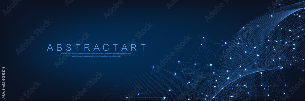 Fototapeta premium Technology abstract lines and dots connection background. Connection digital data and big data concept. Digital data visualization. Vector illustration