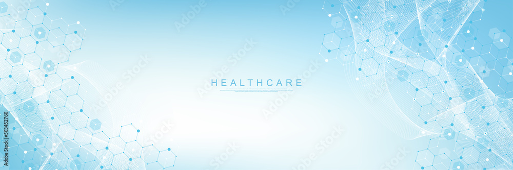 Health care and medical pattern innovation concept background design. Abstract geometric hexagons shape medicine and science background. Vector illustration - obrazy, fototapety, plakaty 