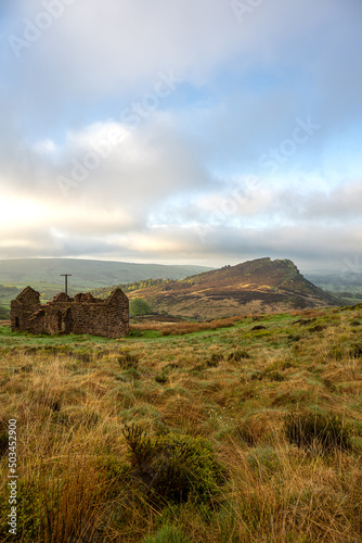 View of Hen Cloud at sunrise. The Roaches, Staffordshire, Peak District, UK.