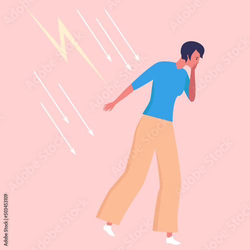 girl runs from arrows. Psychology of a woman. Flat vector.