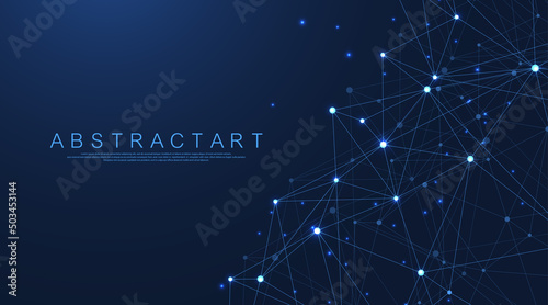 Technology abstract lines and dots connection background. Connection digital data and big data concept. Digital data visualization. Vector illustration photo