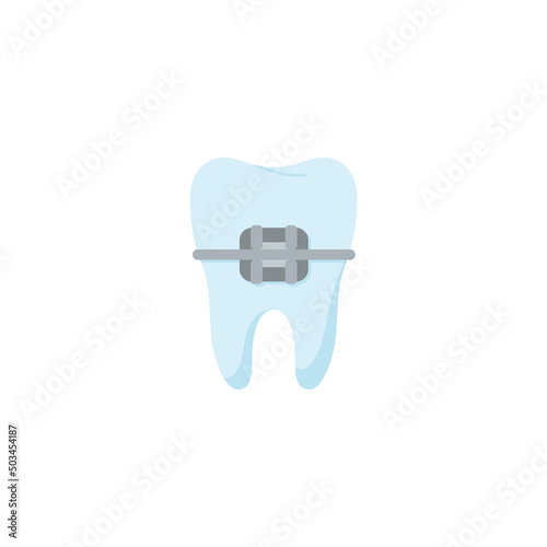 Tooth with metal brace flat style, vector illustration