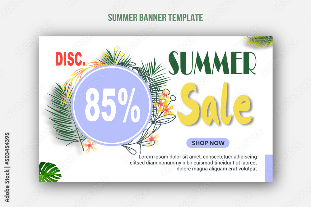 Summer sales background banner landing page template