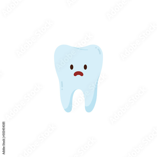 Upset cartoon tooth character for children flat style, vector illustration