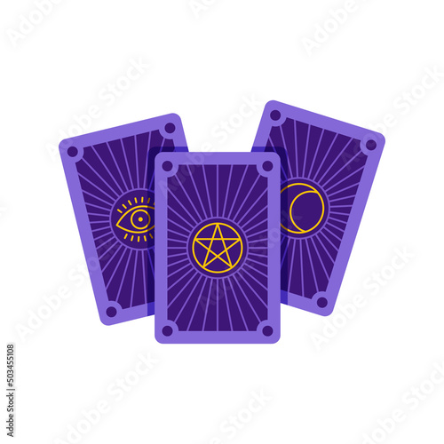 Mystical esoteric cards icon. Flat illustration of three taro cards with isolated on a white background. Fortune telling concept. Vector 10 EPS. photo