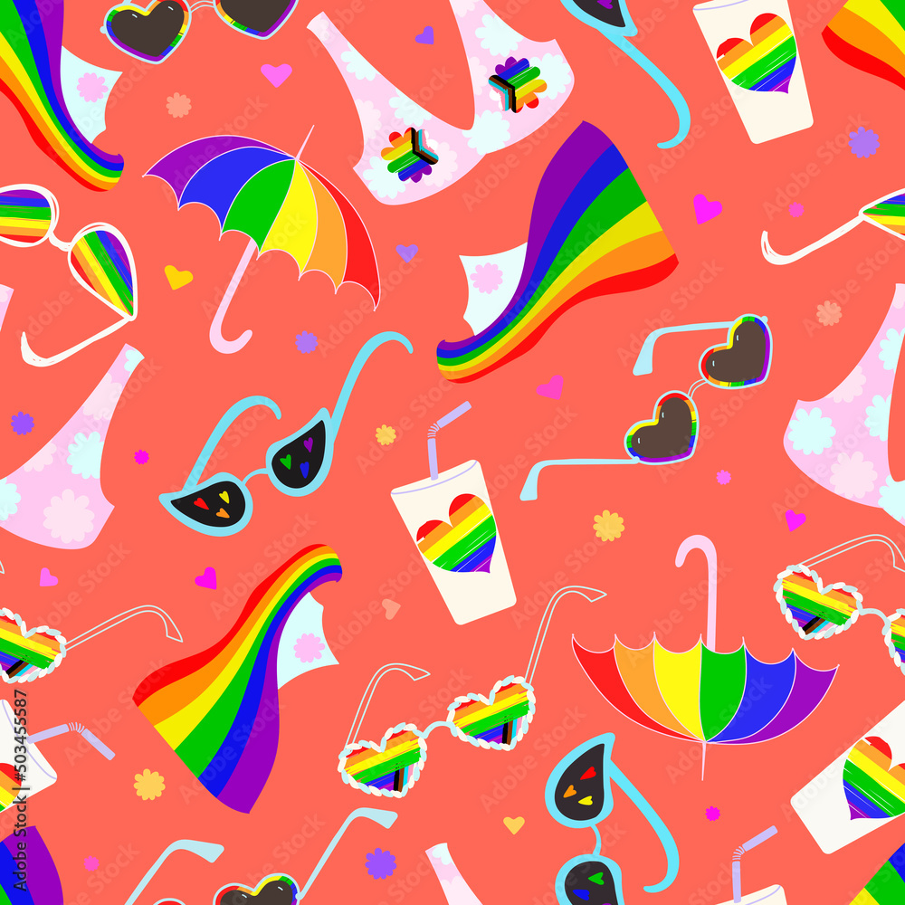 Seamless vector colorful vibrant pattern with LGBTQ colors. 