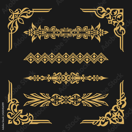 set of gold frame and corner elements