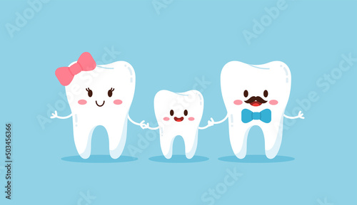 Happy family of teeth characters flat style, vector illustration