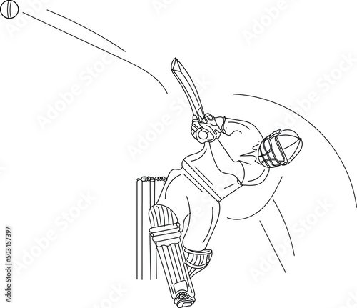 Outline sketch drawing of Indian legend Batsman cricket shot, Cricket Vector, Cricket logo, line art sketch illustration of batsman hitting sixer
