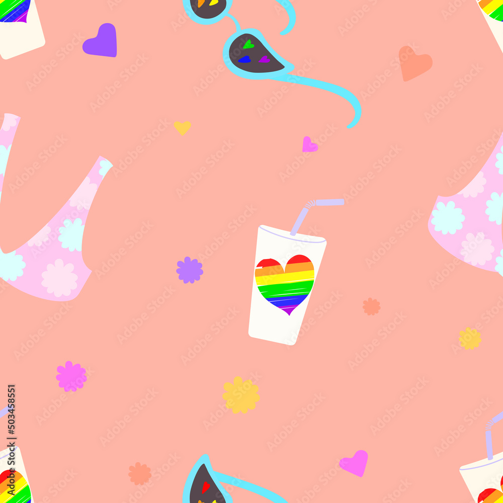 Seamless vector colorful vibrant pattern with LGBTQ colors.