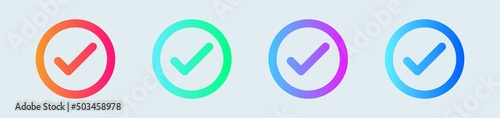 Gradient check mark icon for user interface design. Vector illustration.