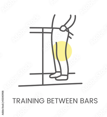 Vector icon training between bars, for physiotherapy and rehabilitation. Linear illustration