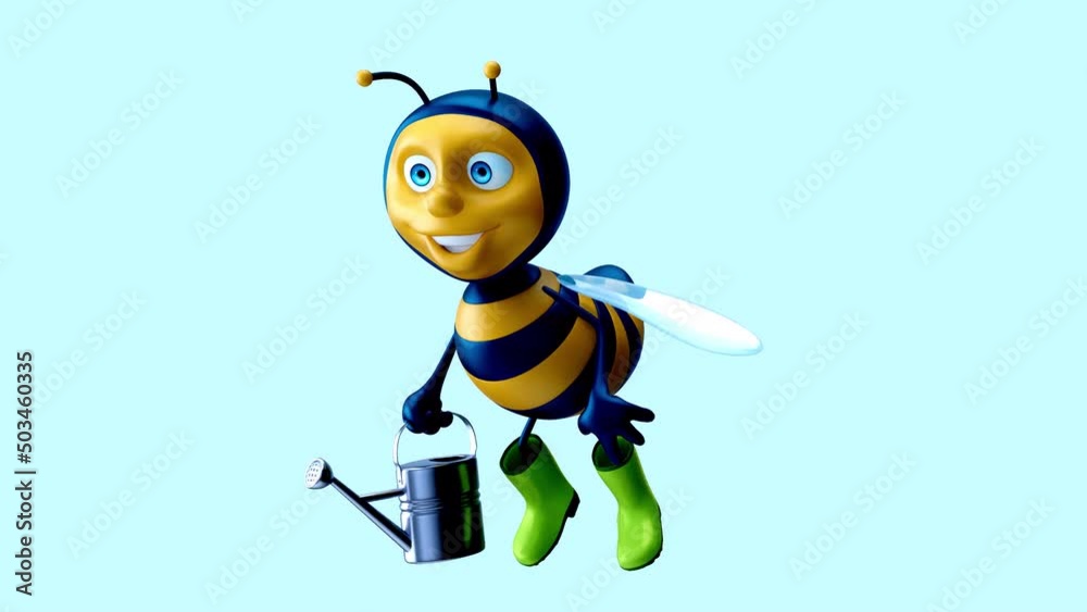 4K cartoon animation of a fun Bee with alpha channel included