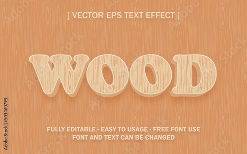 wood 3d editable text effect brown log pattern vector template