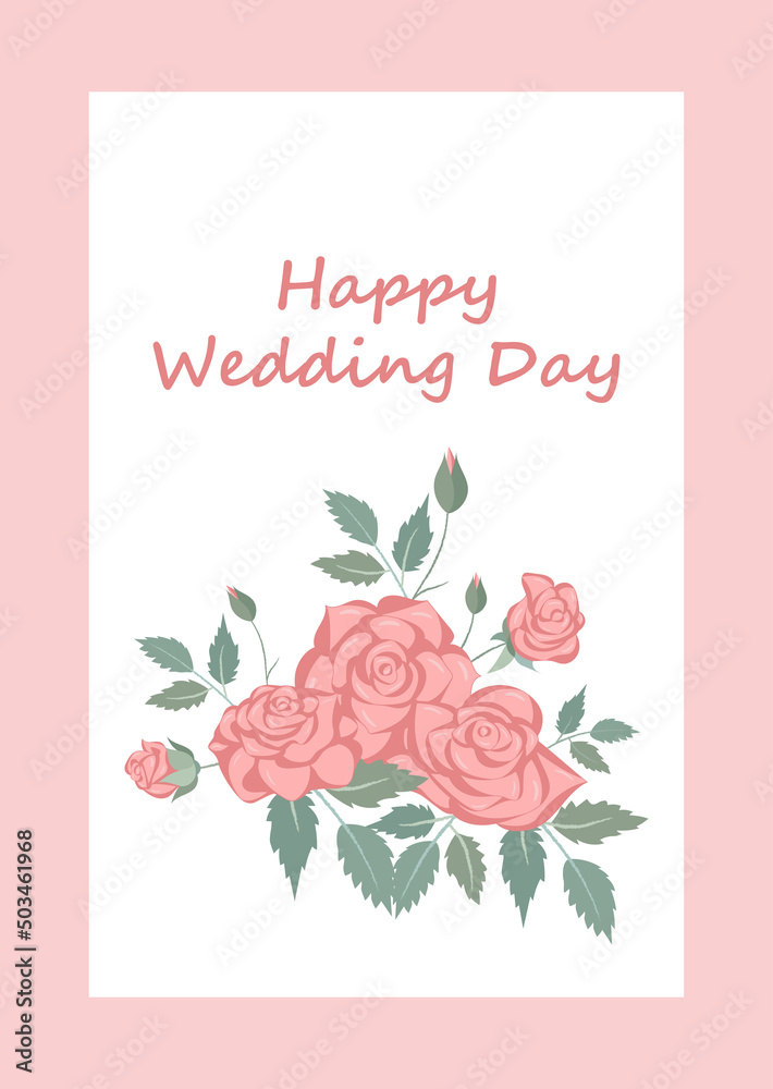 Happy wedding card with roses