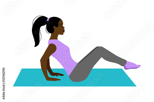 Afro Woman doing fitness and yoga exercises Workout girl set Warming up stretching