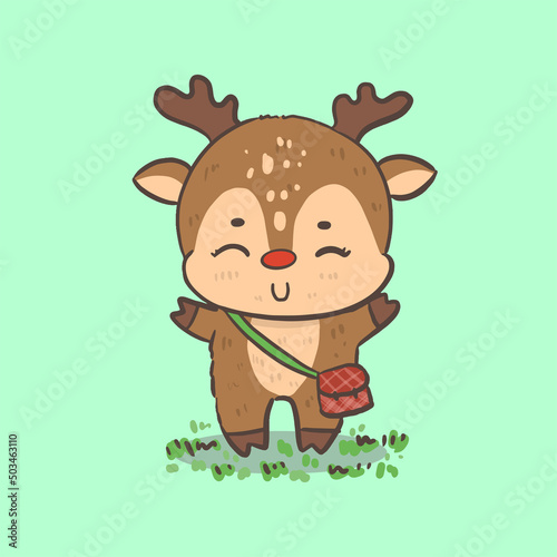 cute reindeer cartoon student animal with bag drawing on paper  back to school