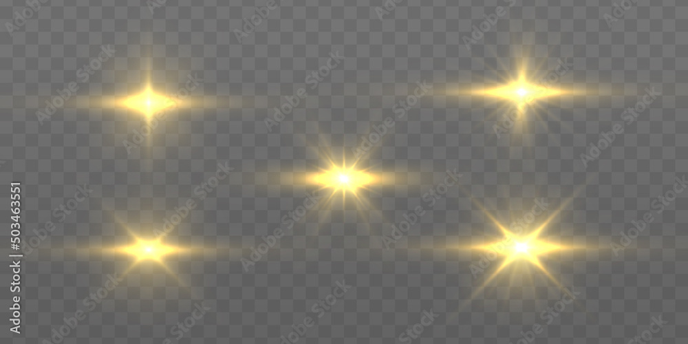 Yellow sparks sparkle, golden star rays, sun light