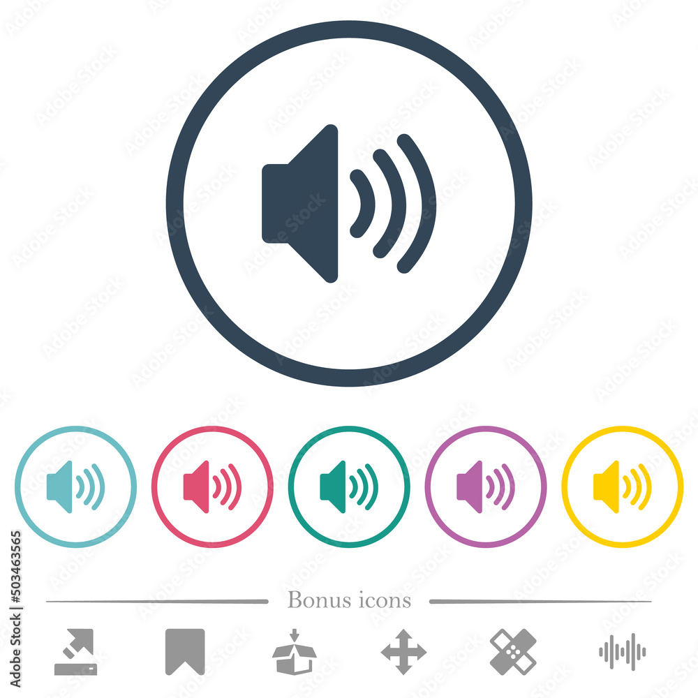 Volume solid flat color icons in round outlines Volume solid flat color icons in round outlines