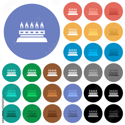 Kitchen gas stove round flat multi colored icons