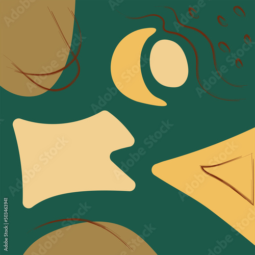 Boho style figures of balance, liquidity, plants. Design for cover, wallpapers, postcards, decor.
