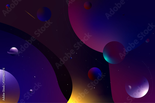 Dark space illustration with planets