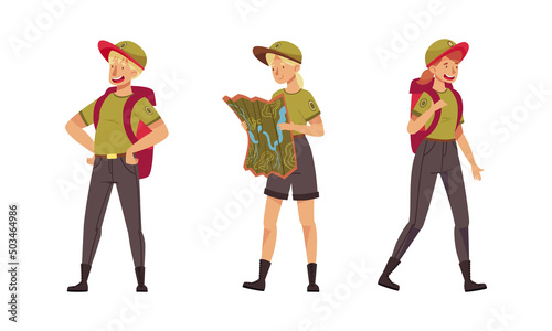 Forest rangers working in national parks. Park ranger in uniform protecting nature vector illustratio